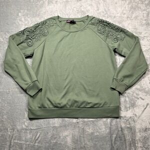Gloria Vanderbilt Sweatshirt Womens Medium Green Lace Sleeve Pullover